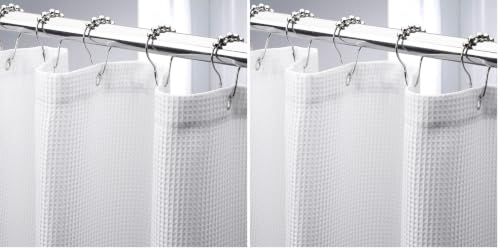AmazerBath Short Shower Curtain 72x65 Inches, White Shower Curtain Waffle Textured, Heavy Duty 240GSM, Fabric Shower Curtain, Hotel Quality Bathroom Shower Curtains, Thick and Heavy