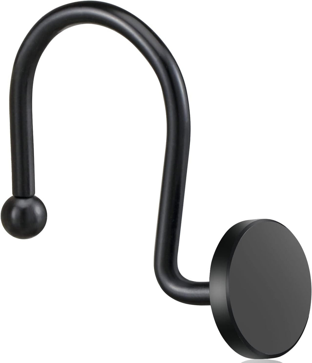 CHICTIE Black Shower Curtain Hooks, 12 Pieces, Metal, Shower Curtain Rings, Modern Decorative Design