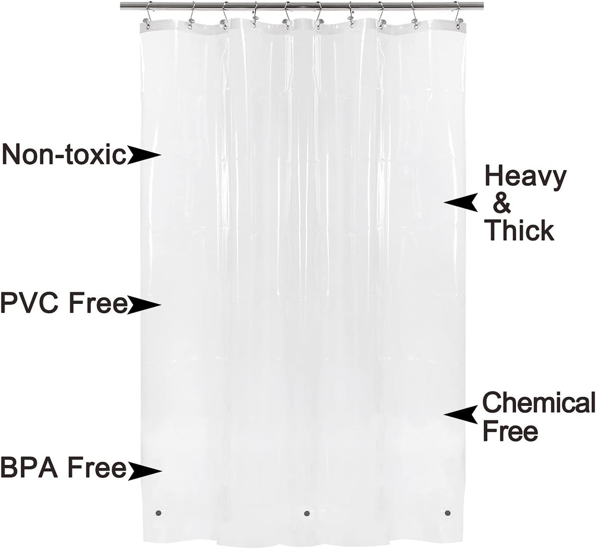 Barossa Design 48 inch Wide Stall Shower Curtain Liner with Magnets, Clear