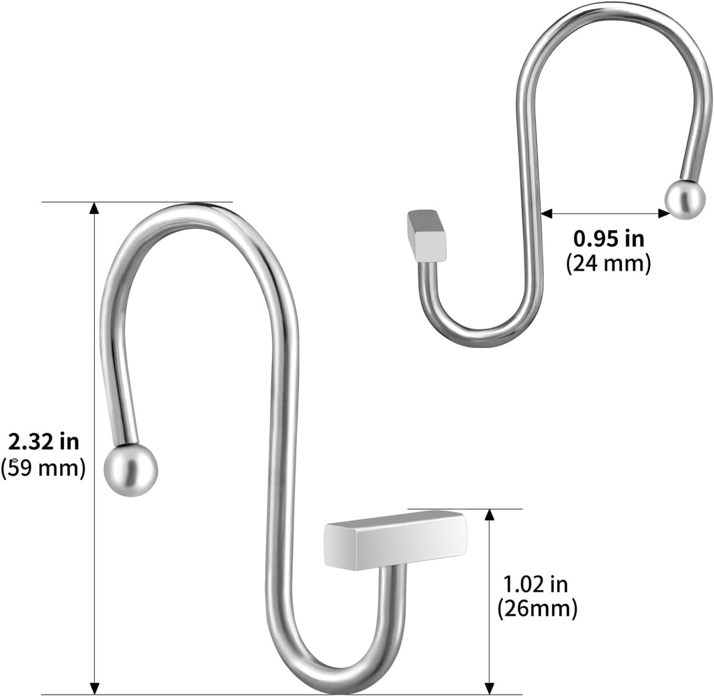 Chrome Shower Curtain Hooks, Polished Silver Shower Curtain Rings for Bathroom, CHICTIE Modern Rustproof Metal Decorative Shower Hooks Hangers for Shower Curtain Rod, Square T Bar Shape Set of 12