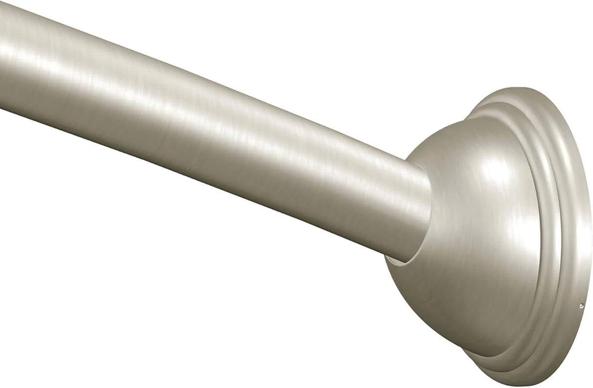 Moen Curved Adjustable Length Fixed Mount Single Shower Curtain Rod for Bathroom, Brushed Nickel Finish, CSR2160BN