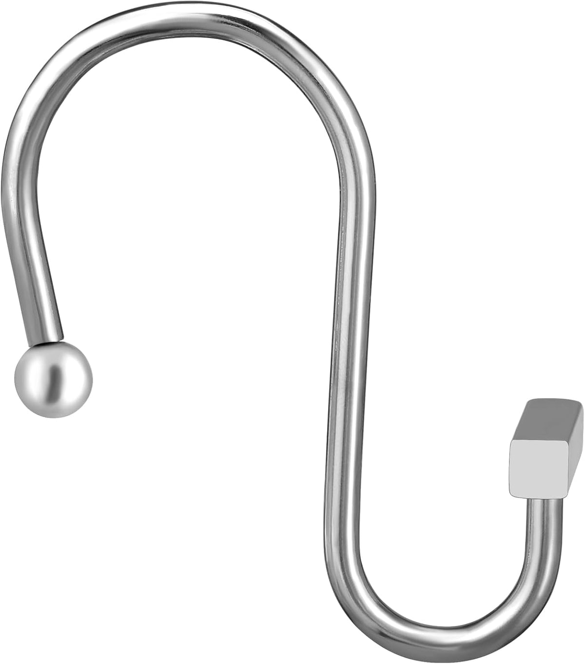 Chrome Shower Curtain Hooks, Polished Silver Shower Curtain Rings for Bathroom, CHICTIE Modern Rustproof Metal Decorative Shower Hooks Hangers for Shower Curtain Rod, Square T Bar Shape Set of 12