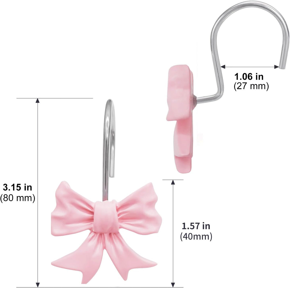 CHICTIE Decorative Shower Curtain Hooks, Bow Knot Shower Curtain Rings Hooks for Bathroom Baby Kids Room Rustproof Shower Hooks (Pink)