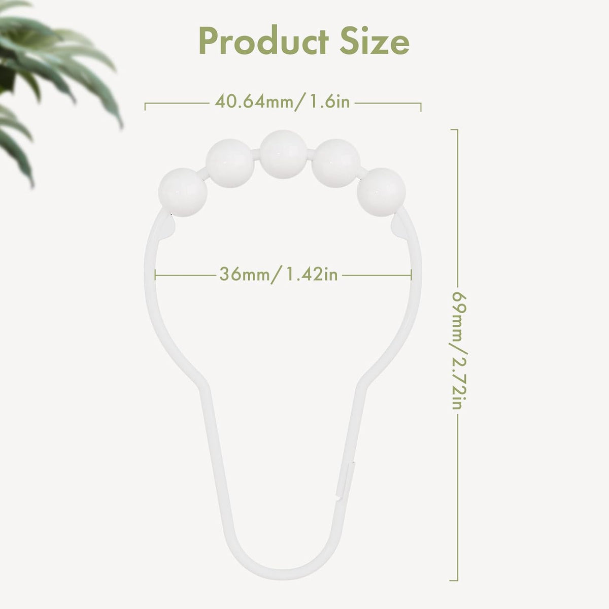 Amazer Shower Curtain Hooks, Decorative Shower Curtain Hooks Rust-Resistant Stainless Steel Shower Curtain Hooks for Bathroom Shower Rod-Set of 12, Polished White