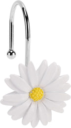 Flower Shower Curtain Hooks, 12 Pack Rustproof Stainless Steel Decorative, Bohemian Floral Bathroom Accessories for Curtain Rod and Shower Rod（White）