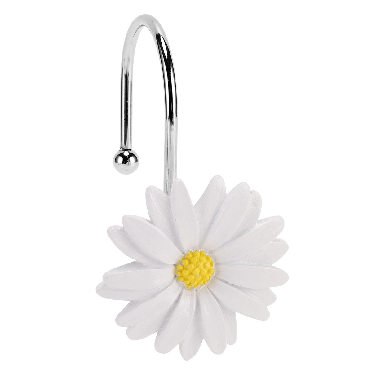 Flower Shower Curtain Hooks, 12 Pack Rustproof Stainless Steel Decorative, Bohemian Floral Bathroom Accessories for Curtain Rod and Shower Rod（White）