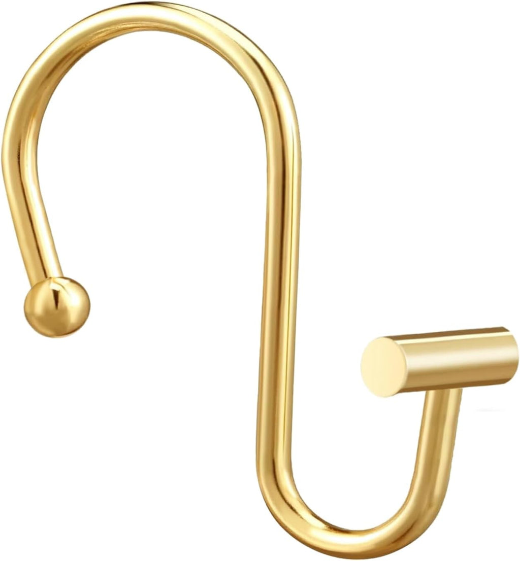 Gracelife Gold Rust Resistant Metal Shower Curtain Rings, Set of 12, T-Bar Hooks for Shower Rod