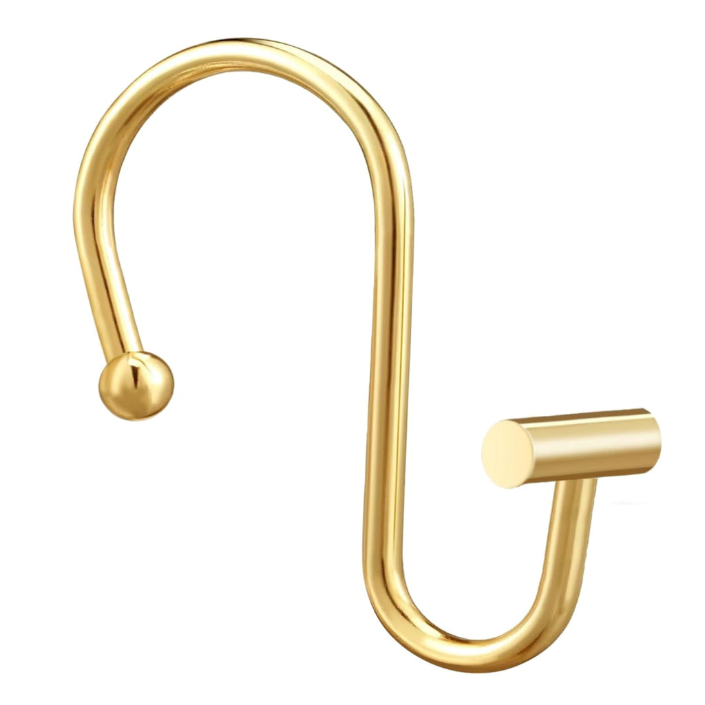 Gracelife Gold Rust Resistant Metal Shower Curtain Rings, Set of 12, T-Bar Hooks for Shower Rod