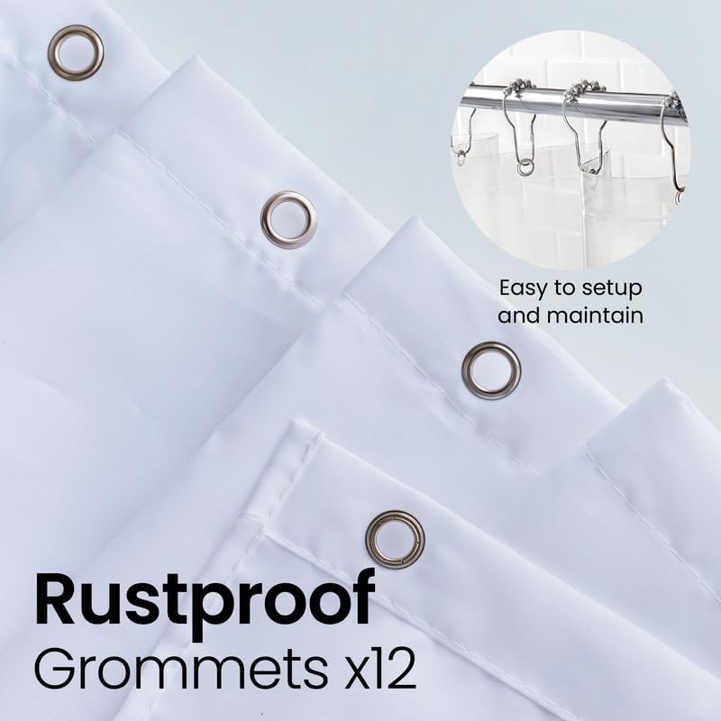 LiBa White Fabric Shower Curtain 72x72 Waterproof Heavy Duty Liner
