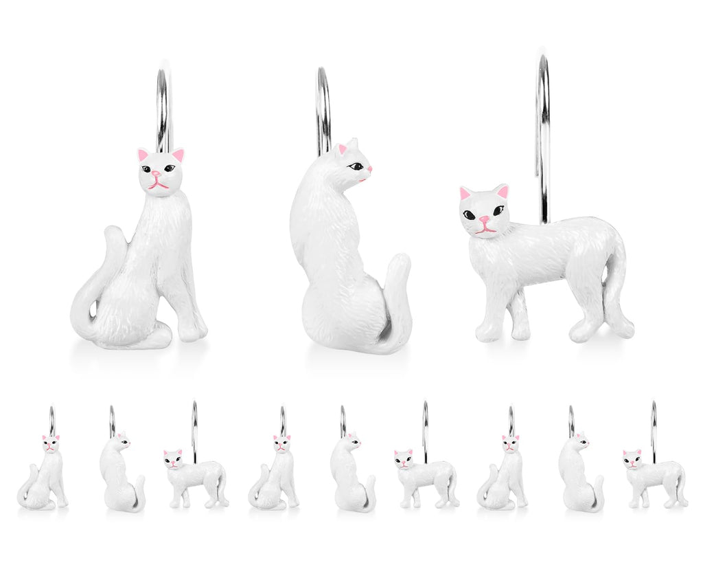 Black Cat Shower Curtain Hooks Set of 12, Decorative Resin Shower Rings