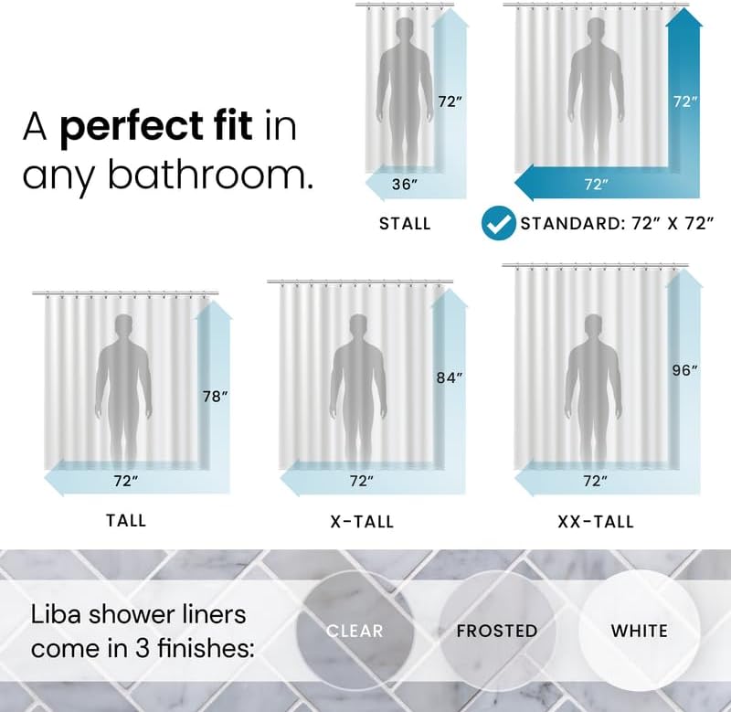LiBa Shower Curtain PEVA 8G, 72x72 Inch Frosted 2-Pack