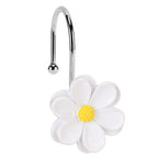 Flower Shower Curtain Hooks, 12 Pack Rustproof Stainless Steel Decorative, Bohemian Floral Bathroom Accessories for Curtain Rod and Shower Rod（White）
