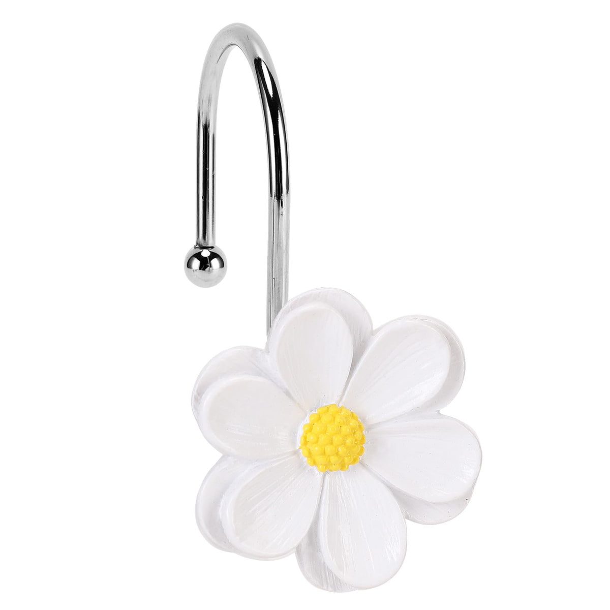 Flower Shower Curtain Hooks, 12 Pack Rustproof Stainless Steel Decorative, Bohemian Floral Bathroom Accessories for Curtain Rod and Shower Rod（White）