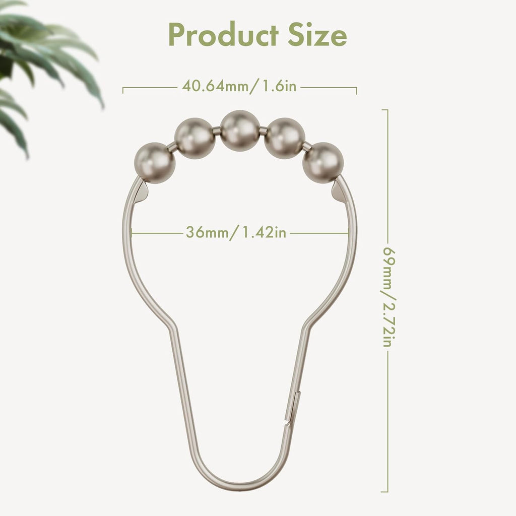 Amazer Decorative Shower Curtain Hooks, Shower Curtain Hooks Rust Proof Stainless Steel Shower Curtain Hooks, Shower Hooks for Shower Curtain Bathroom 12PCS, Matte Nickel