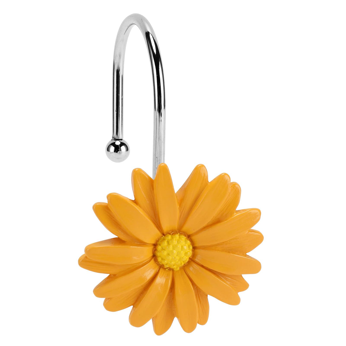 Flower Shower Curtain Hooks, 12 Pack Rustproof Stainless Steel Decorative, Bohemian Floral Bathroom Accessories for Curtain Rod and Shower Rod（White）