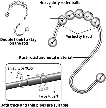 Hotop Shower Curtain Hooks Rings, Stainless Steel S Hooks, 12 Pieces