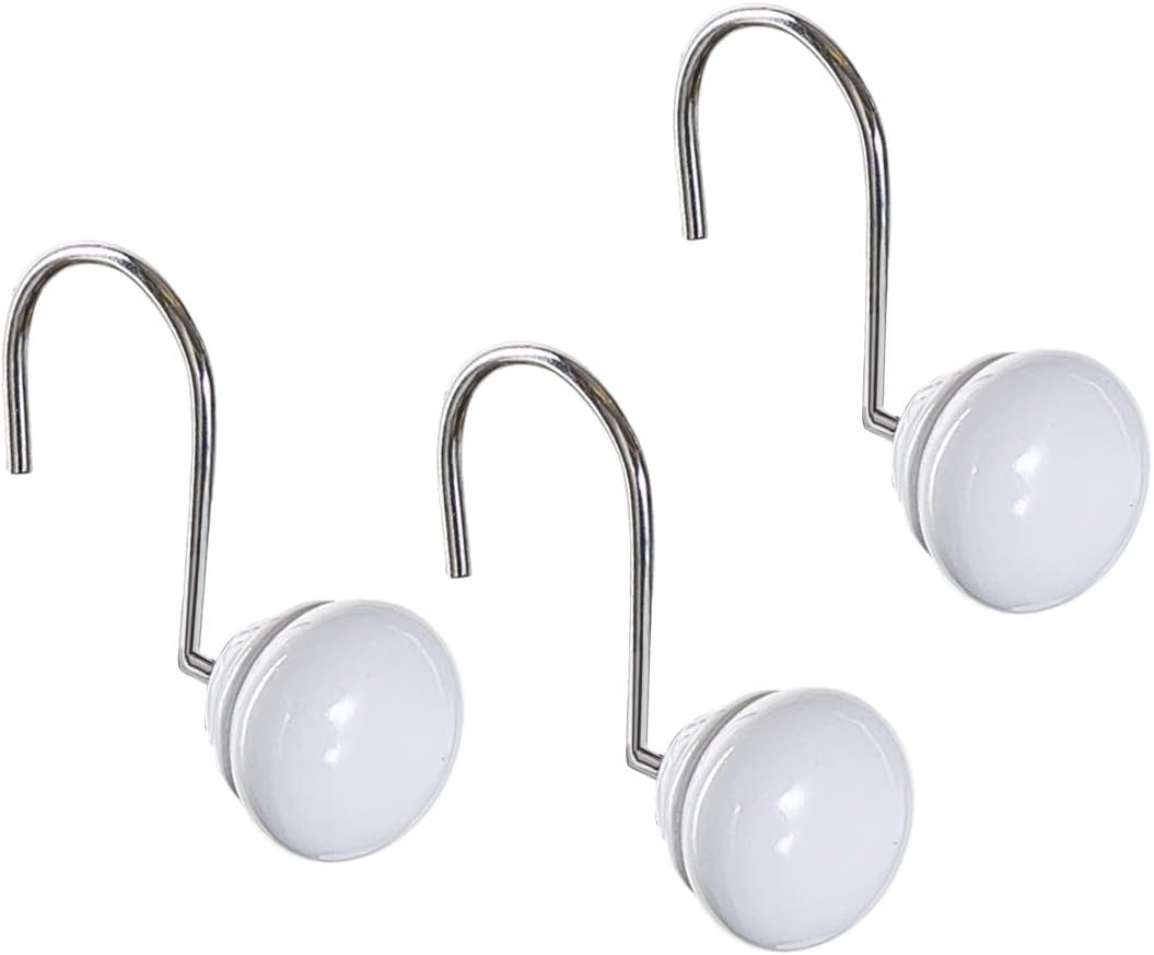 Creative Scents White Shower Curtain Hooks Decorative | Set of 12
