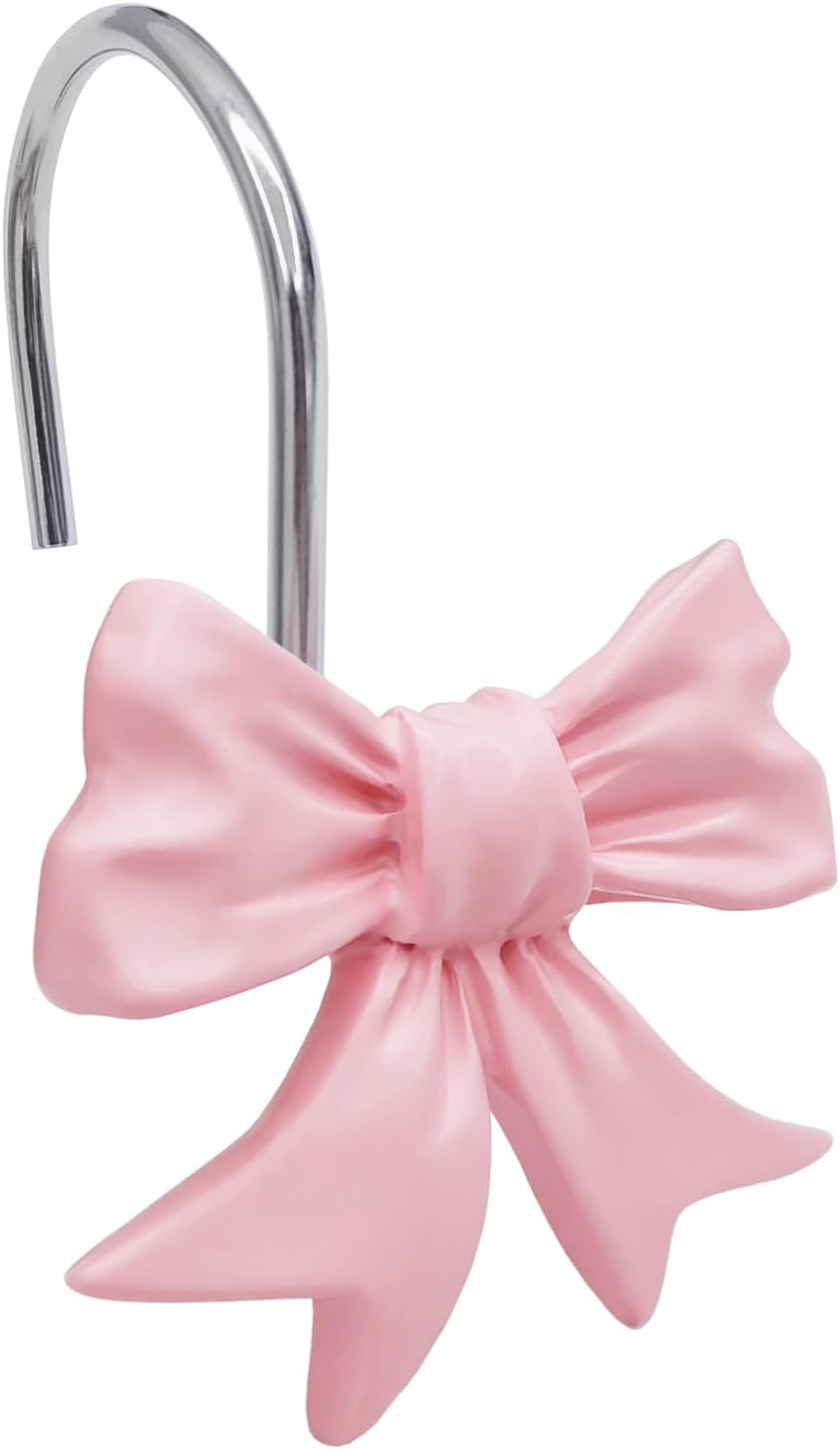CHICTIE Decorative Shower Curtain Hooks, Bow Knot Shower Curtain Rings Hooks for Bathroom Baby Kids Room Rustproof Shower Hooks (Pink)