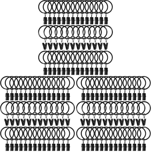 40 Pack Curtain Rings with Clips, Drapery Clips with Rings, Drapes Rings 1.26 in Interior Diameter, Fits up to 1 in Curtain Rod, Black