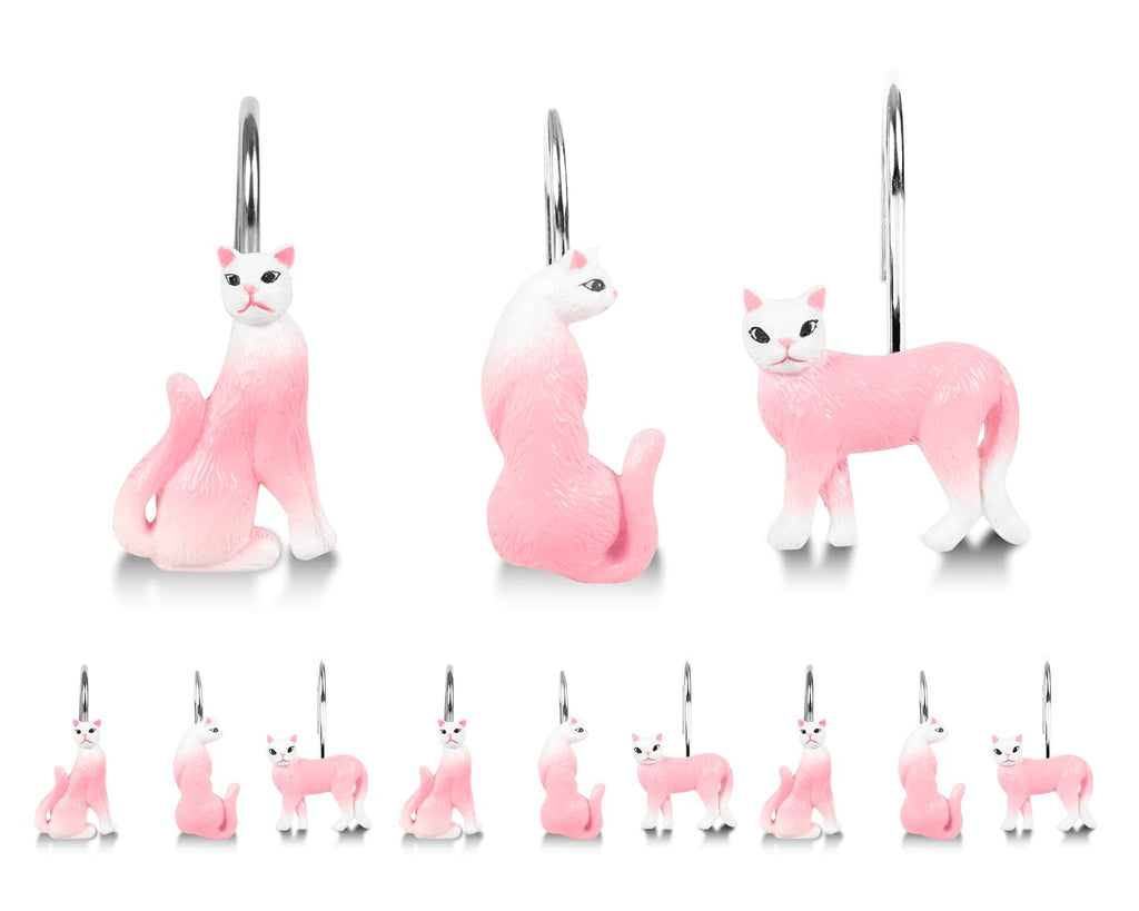 Black Cat Shower Curtain Hooks Set of 12, Decorative Resin Shower Rings