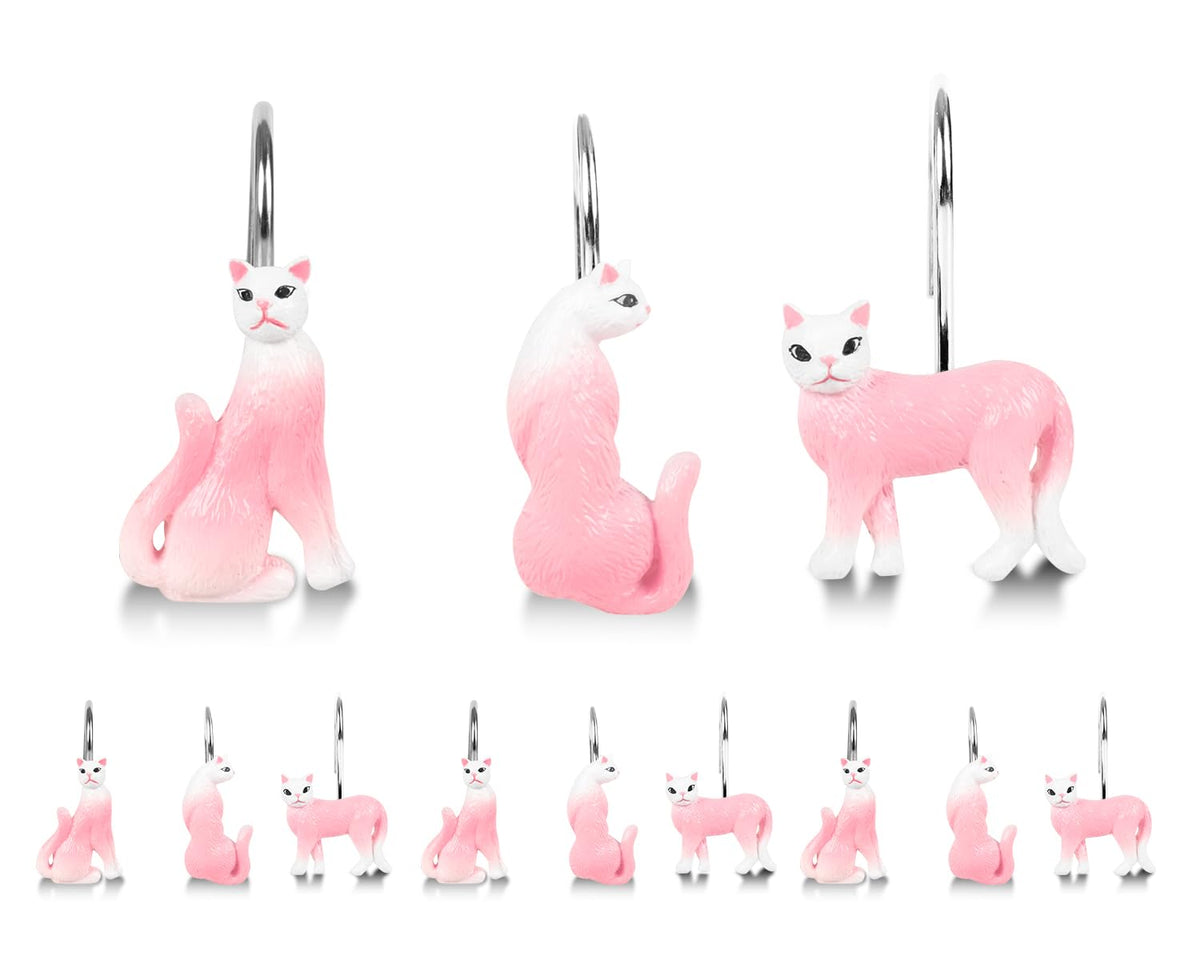 Black Cat Shower Curtain Hooks Set of 12, Decorative Resin Shower Rings