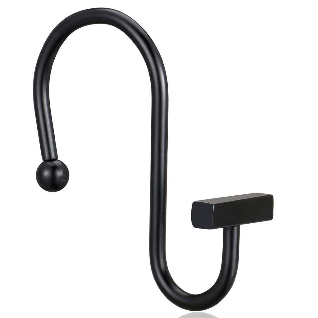 Chrome Shower Curtain Hooks, Polished Silver Shower Curtain Rings for Bathroom, CHICTIE Modern Rustproof Metal Decorative Shower Hooks Hangers for Shower Curtain Rod, Square T Bar Shape Set of 12