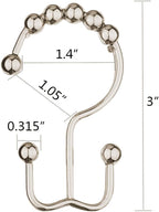 DAWNER Shower Curtain Hooks, Rust Proof Metal Easy Glide Double Rings, Stainless Steel Hangers for Bathroom Curtains, Set of 12, Brushed Nickel