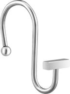 Chrome Shower Curtain Hooks, Polished Silver Shower Curtain Rings for Bathroom, CHICTIE Modern Rustproof Metal Decorative Shower Hooks Hangers for Shower Curtain Rod, Square T Bar Shape Set of 12