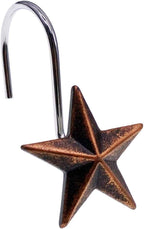 CHICTIE Star Shower Curtain Hooks Rings, Set of 12 Retro Bronze Decorative Shower Hooks,Stainless Steel Rustproof Shower Rings for Bathroom(Stereoscopic Brown Star)