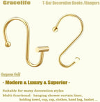 Gracelife Gold Rust Resistant Metal Shower Curtain Rings, Set of 12, T-Bar Hooks for Shower Rod