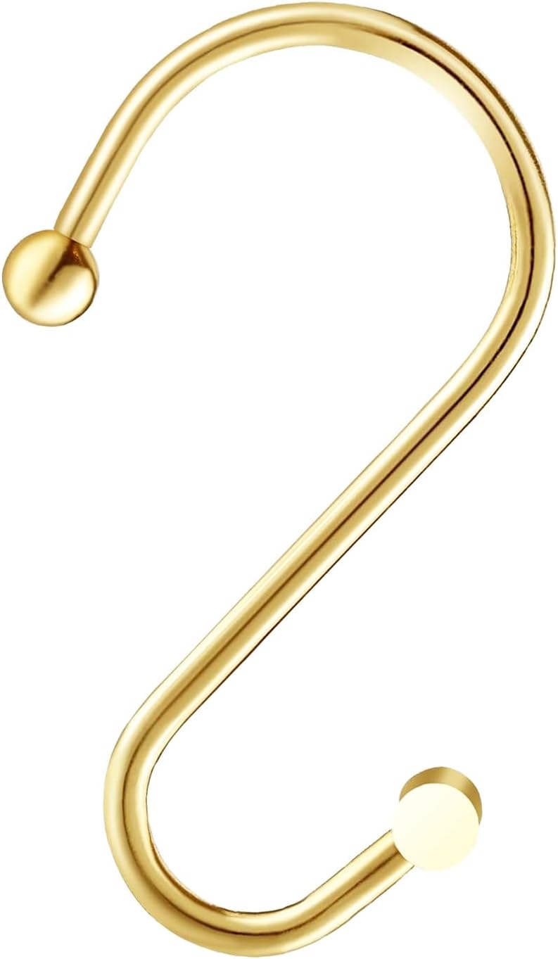 Gracelife Gold Rust Resistant Metal Shower Curtain Rings, Set of 12, T-Bar Hooks for Shower Rod