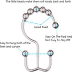 DAWNER Shower Curtain Hooks, Rust Proof Metal Easy Glide Double Rings, Stainless Steel Hangers for Bathroom Curtains, Set of 12, Brushed Nickel