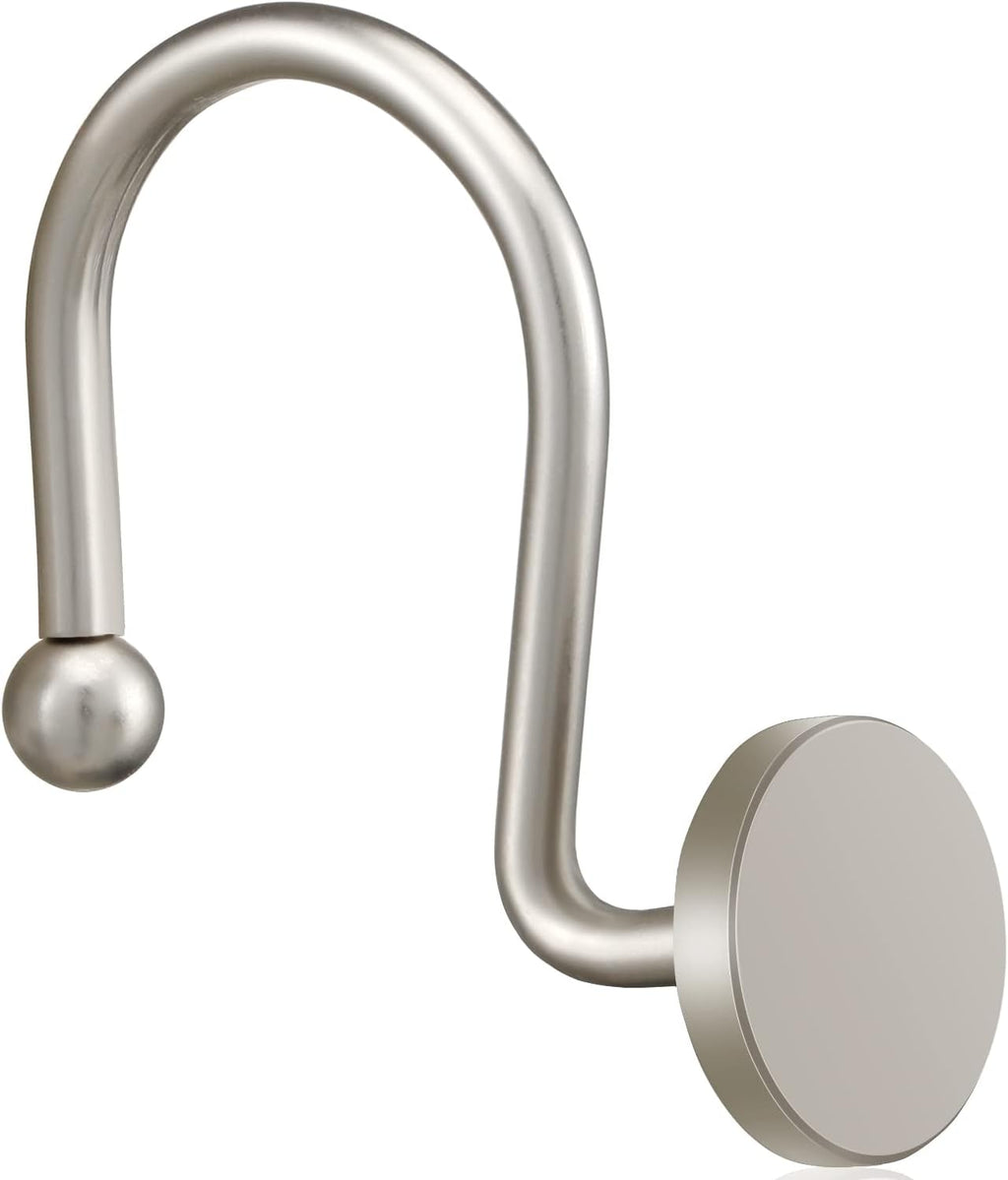 ZESLMG Shower Curtain Hooks, Nickel Shower Curtain Rings Rustproof Metal Round Decorative Shower Hooks Rings for Bathroom Shower Rods Curtains, Set of 12 Heavy Duty Solid Hooks