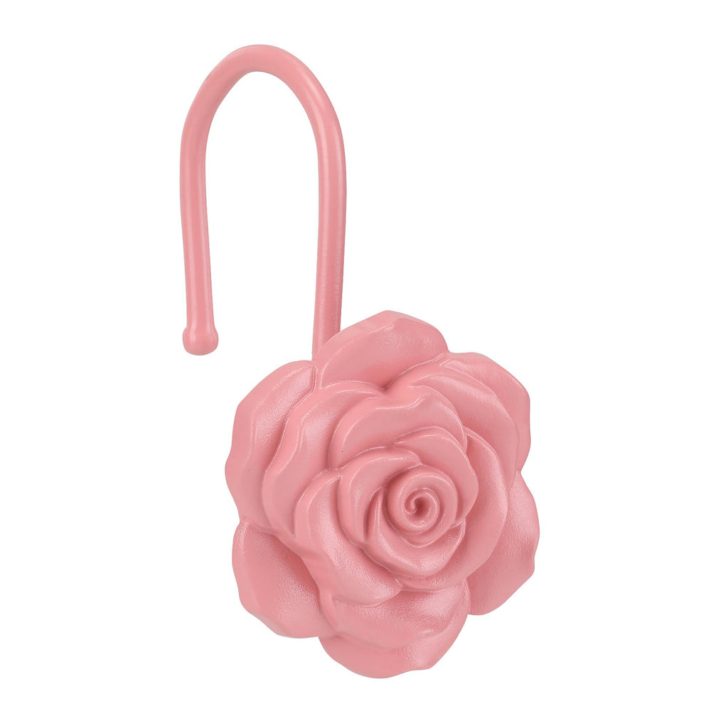 Metal Rose Shower Curtain Hooks, Rust-Resistant Hooks for Shower Curtain Rods, Set of 12, Beautiful Floral Rose Design Bathroom Decoration Hooks (Gold)