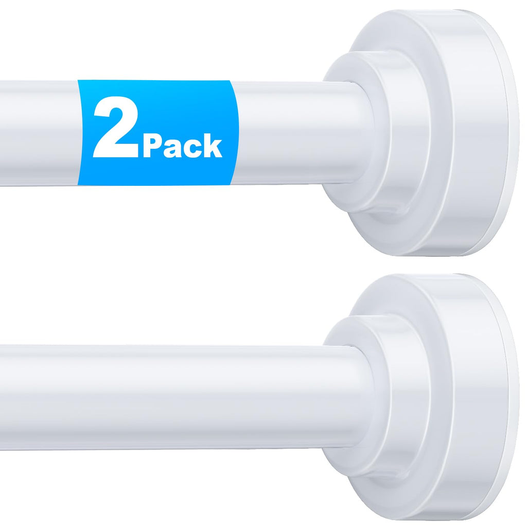 TEECK Shower Curtain Rod, 32-68 inch Adjustable Spring Tension Curtain Rod, Never Rust Anti-Slip Shower Curtain Rod for Bathroom, No Drilling, Never Collapse, Easy to Use, White