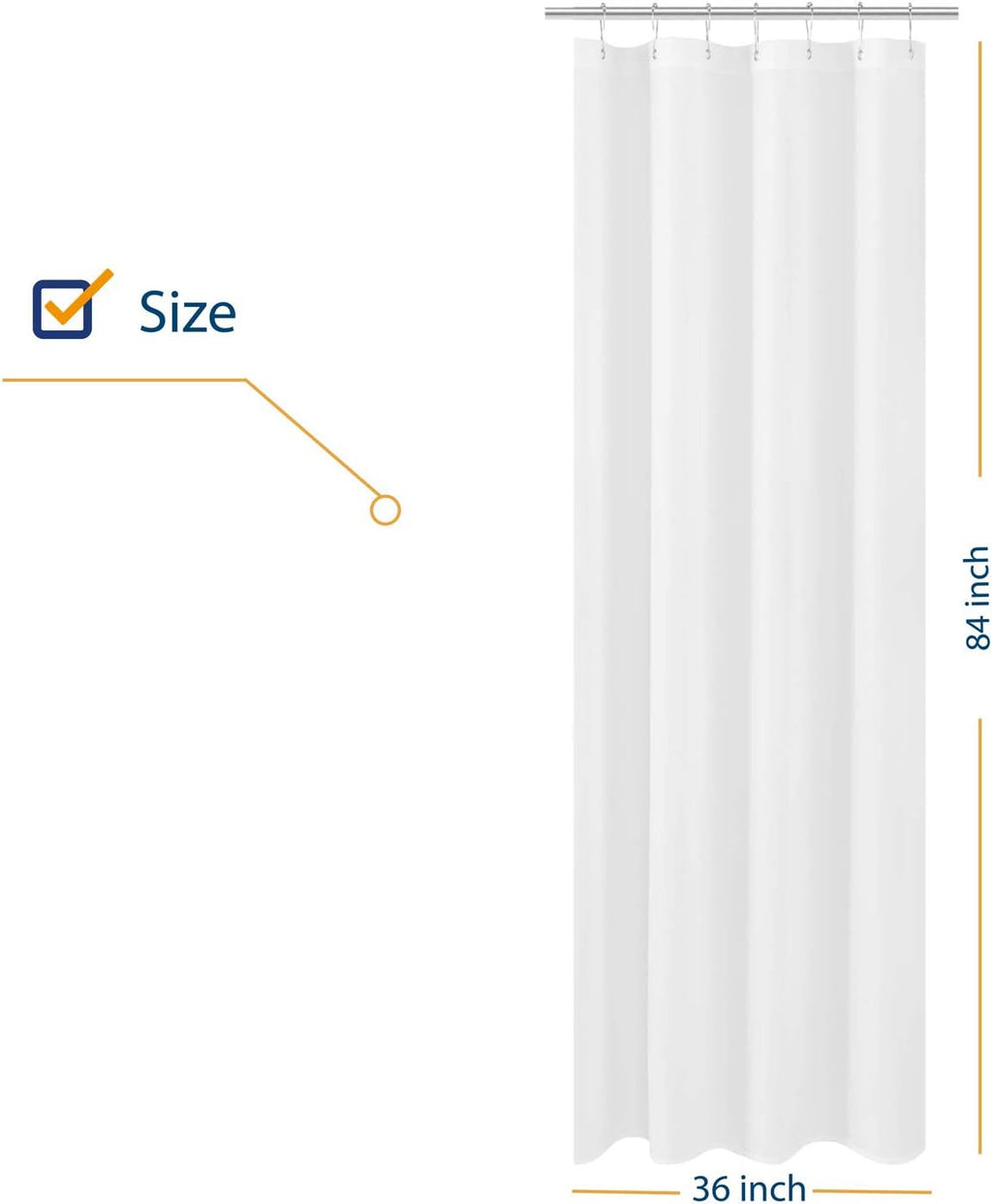 N&Y HOME Fabric Small Stall Shower Curtain Liner Extra Long 36x84, White