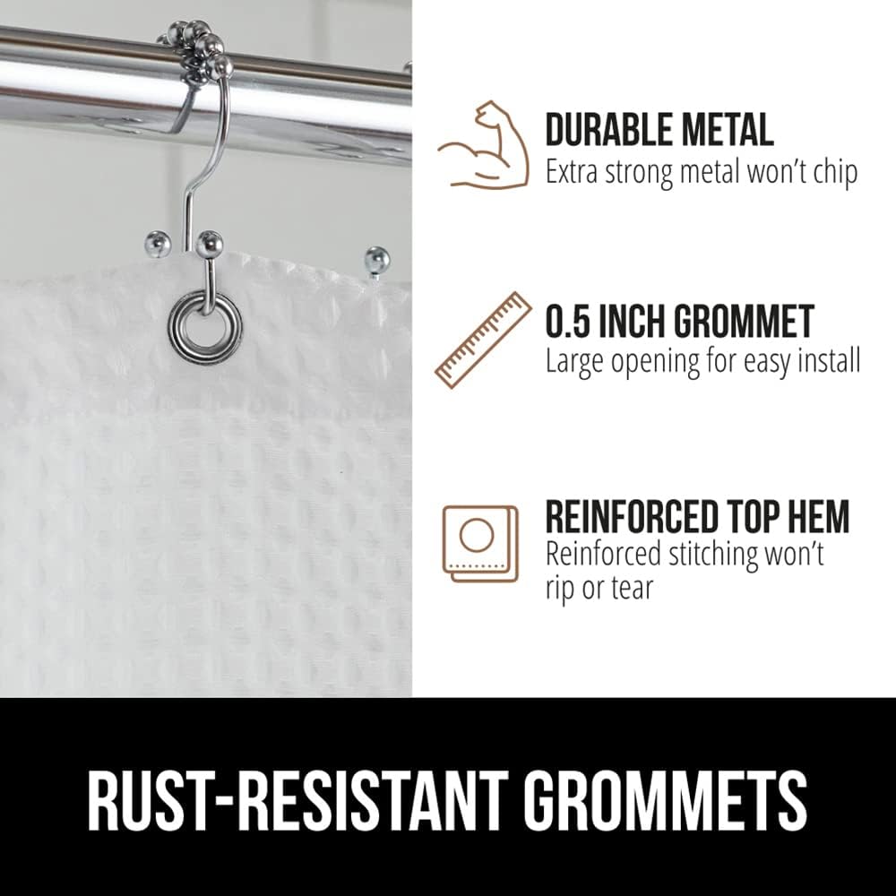 GORILLA GRIP White Waffle Style Textured Fabric Shower Curtain, 72x72