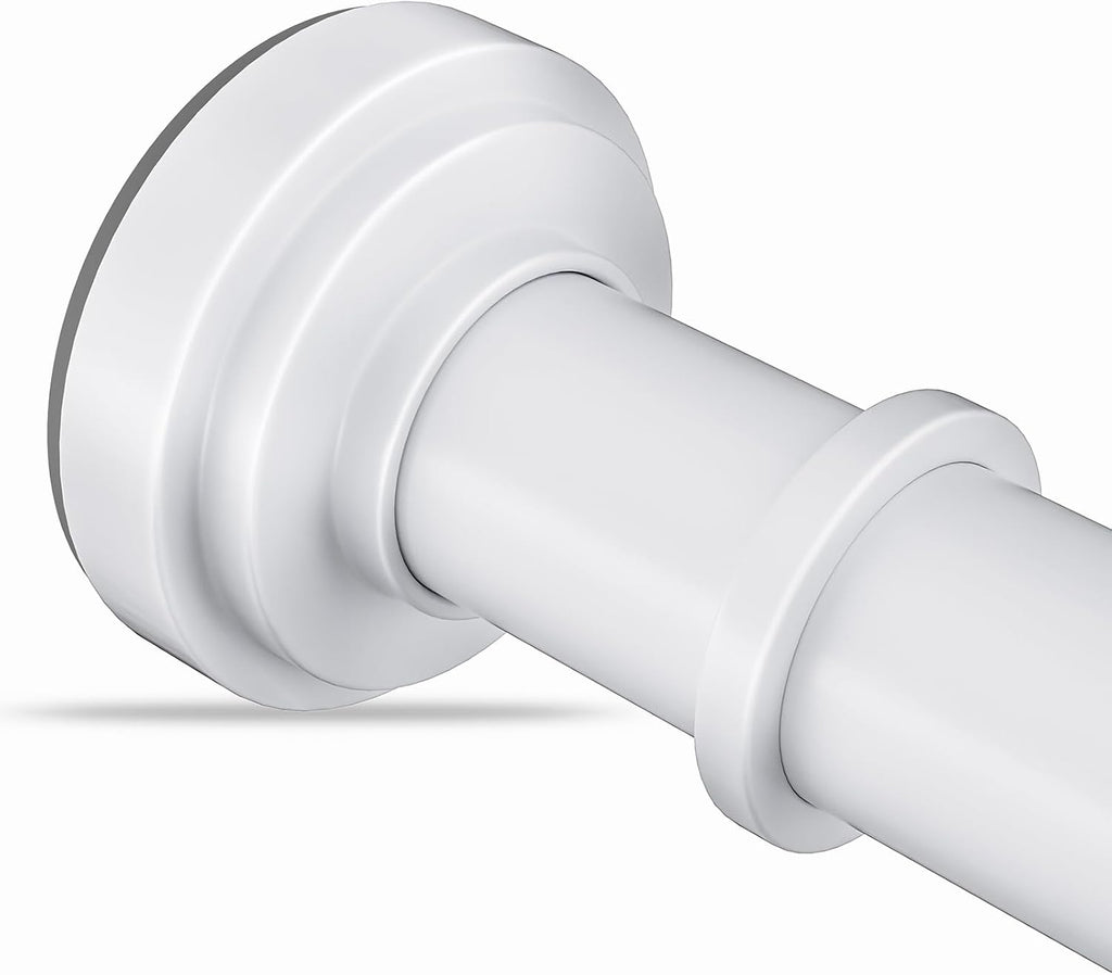 White Tension Shower Curtain Rod 36-84 Inch(3-7ft) Never Rust No Drilling Non Slip Spring Tension Shower Rod, Heavy Duty Tension Rod, Adjustable Curtain Rod for Bathroom Window Living Room