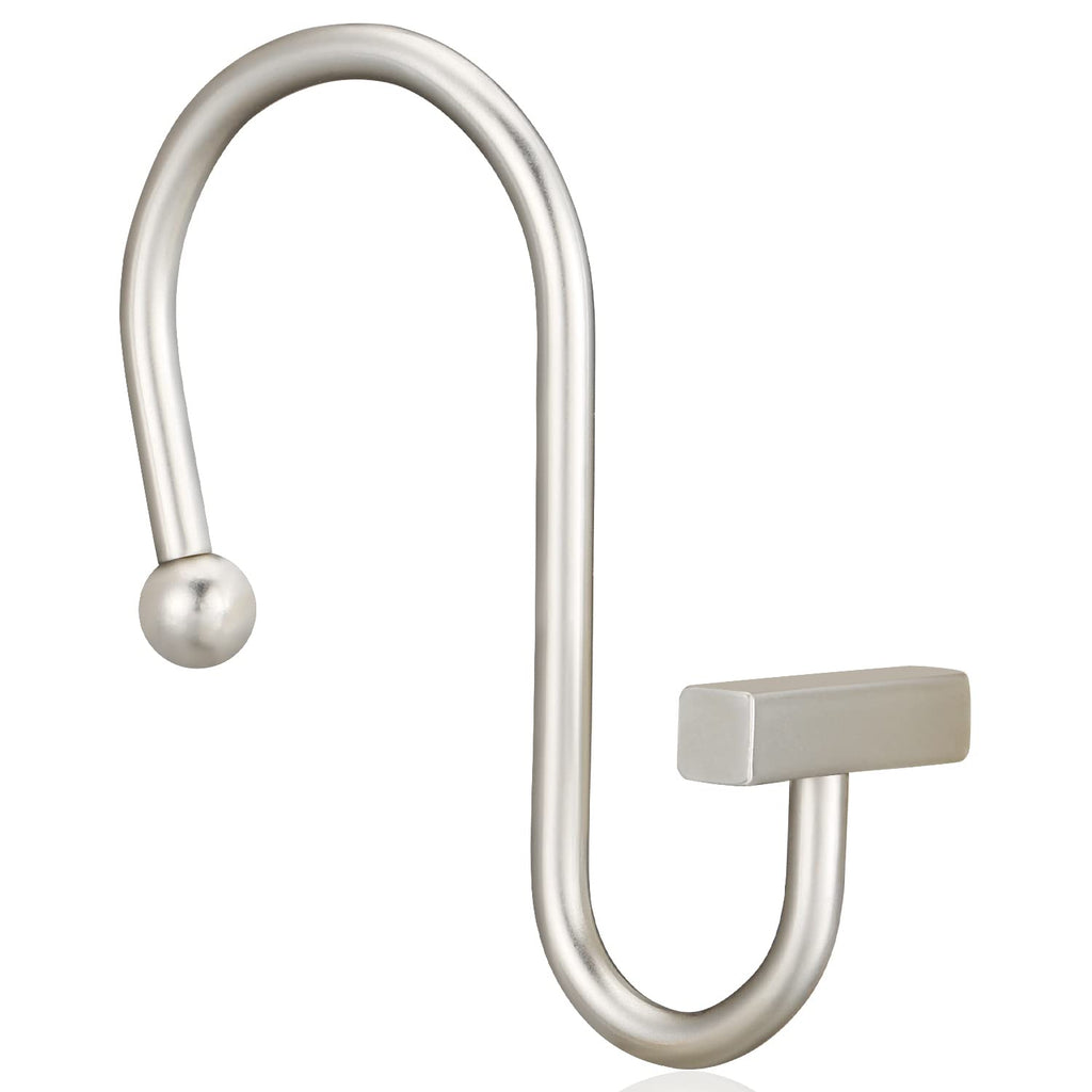 Chrome Shower Curtain Hooks, Polished Silver Shower Curtain Rings for Bathroom, CHICTIE Modern Rustproof Metal Decorative Shower Hooks Hangers for Shower Curtain Rod, Square T Bar Shape Set of 12