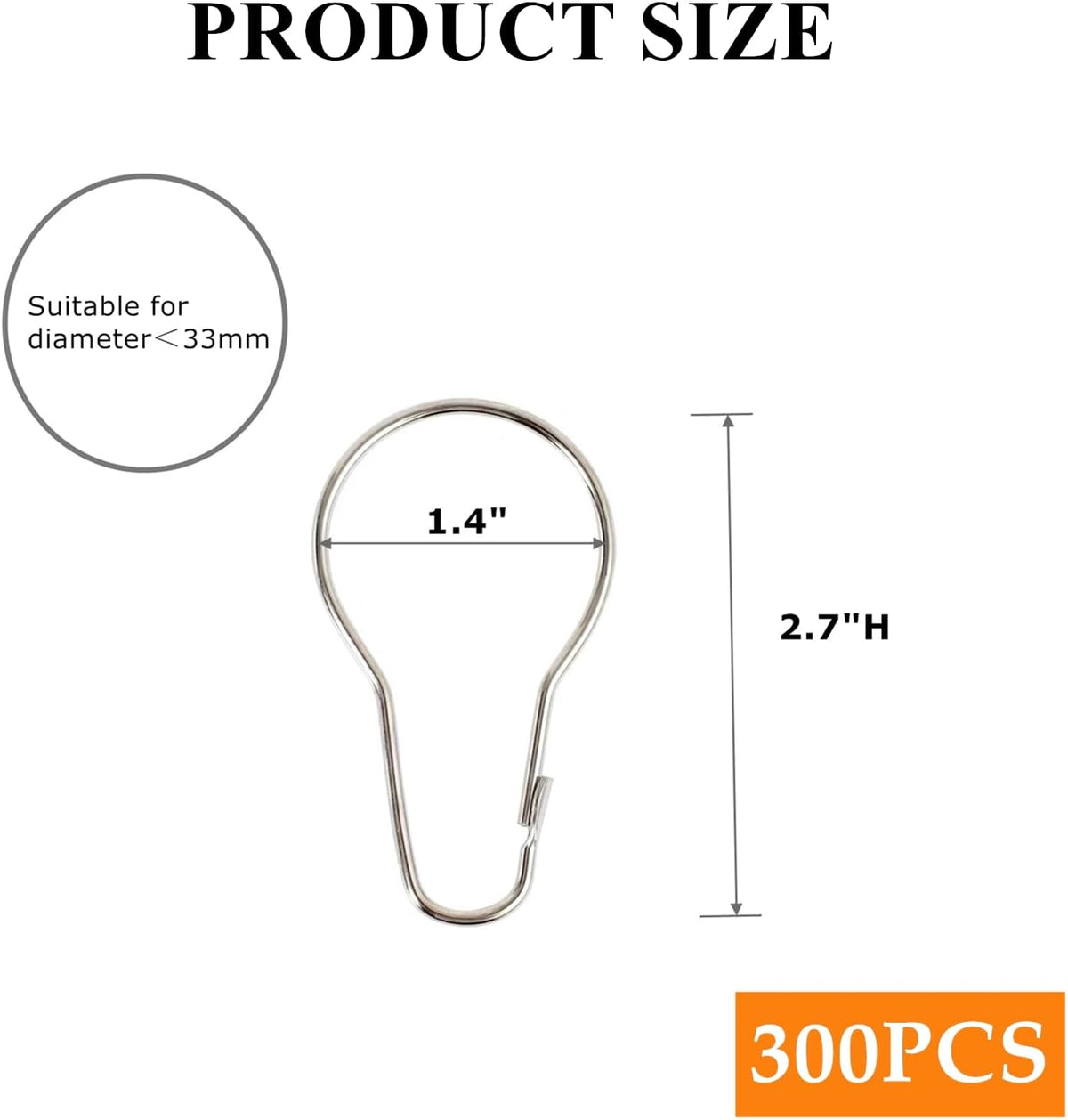 300 Pieces Shower Curtain Hooks, Metal Shower Curtain Hanging Rings Reusable Bathroom Shower Hangers for Shower Rods Curtains Bedroom Kitchen