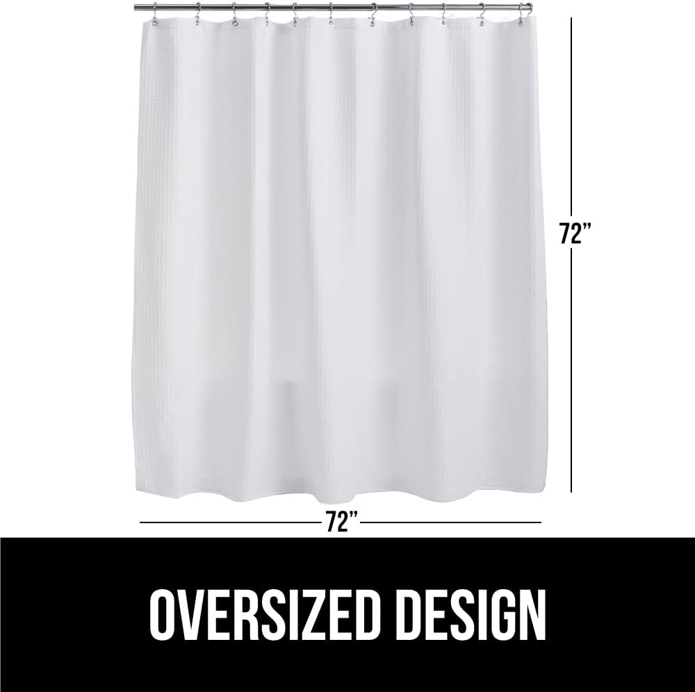GORILLA GRIP White Waffle Style Textured Fabric Shower Curtain, 72x72