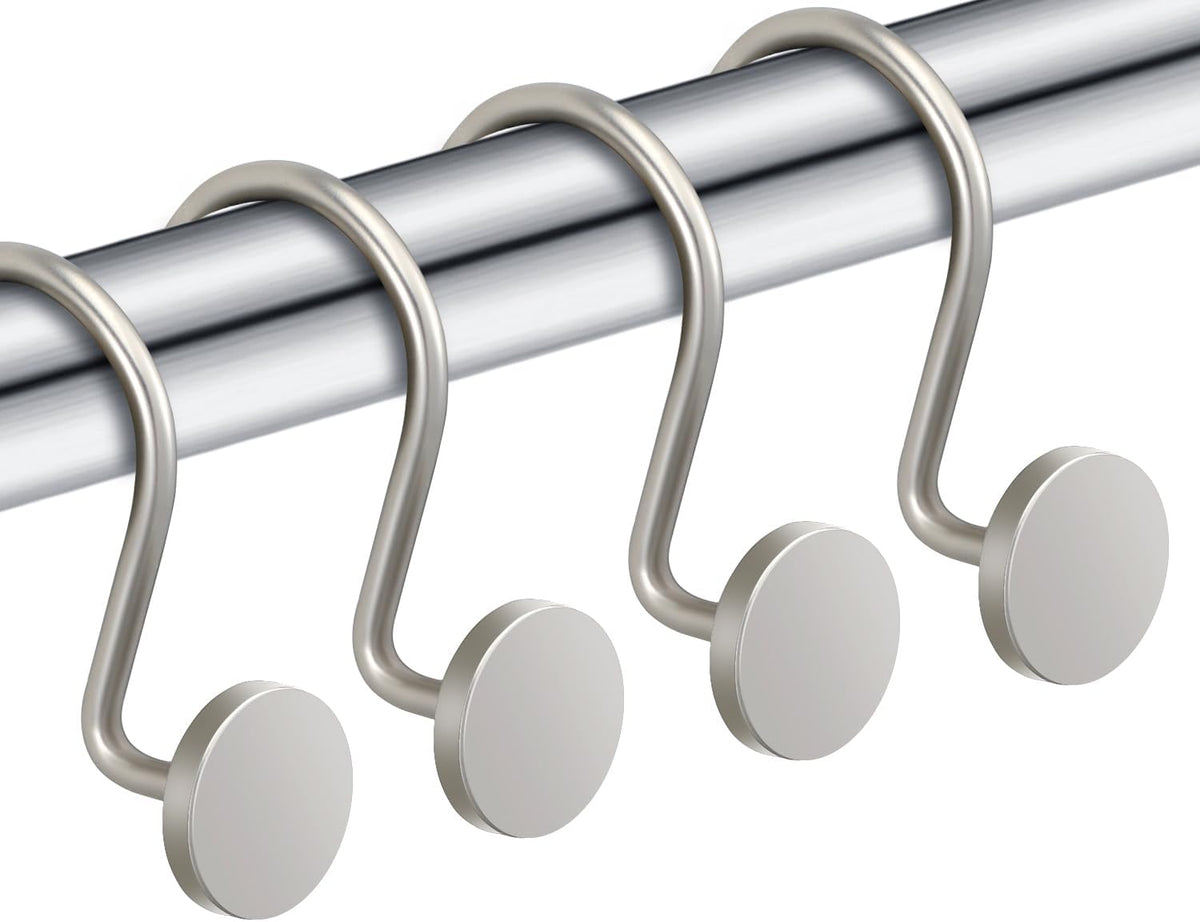 ZESLMG Shower Curtain Hooks, Nickel Shower Curtain Rings Rustproof Metal Round Decorative Shower Hooks Rings for Bathroom Shower Rods Curtains, Set of 12 Heavy Duty Solid Hooks
