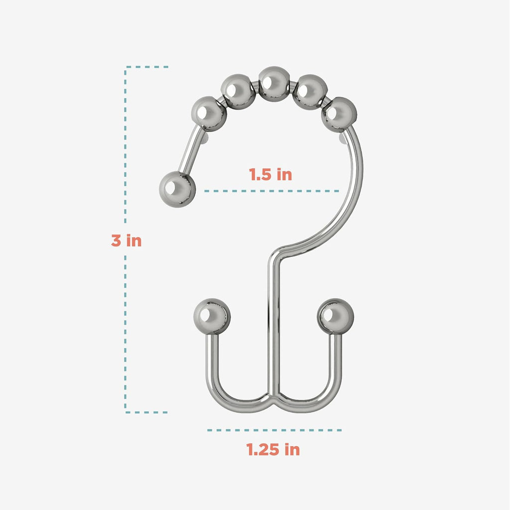 Zenna Home Shower Curtain Hooks, Chrome, Set of 12 – Premium Shower Curtain and Liner Rings with Double Roller Glide and Double-Sided Design – Rust Resistant