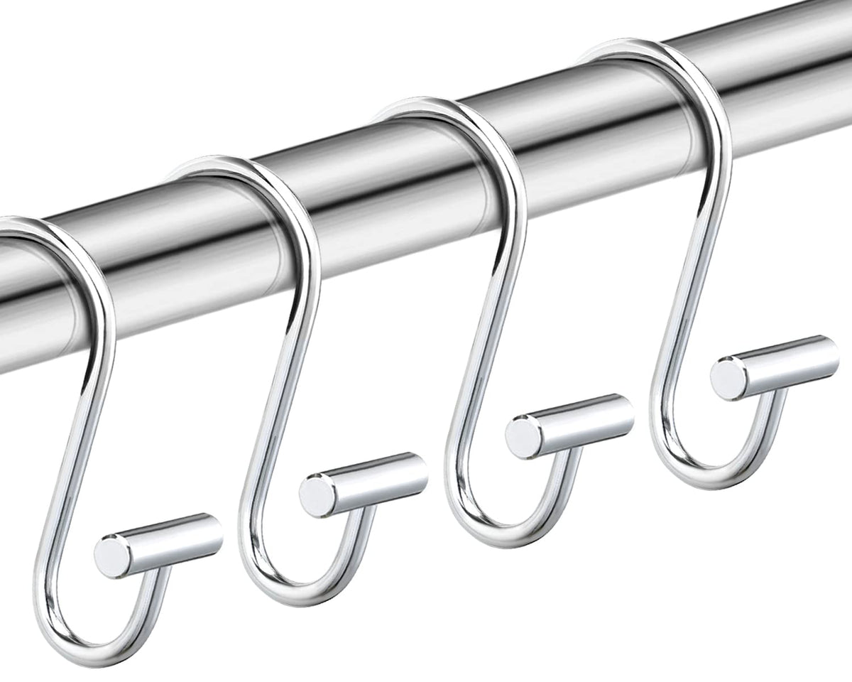 Nickel Shower Curtain Hooks, Rust Proof Shower Curtain Rings for Bathroom, Silver Metal Decorative Shower Curtain Hooks Hangers for Shower Curtain Rod, Set of 12 T-Bar Design