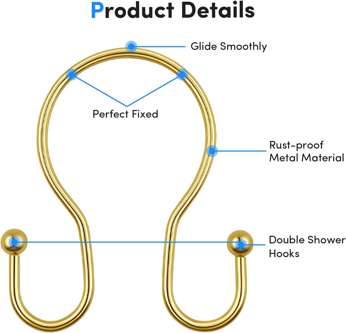Shower Curtain Hooks Rings - ELWEY Double Shower Curtain Hooks Rust Proof