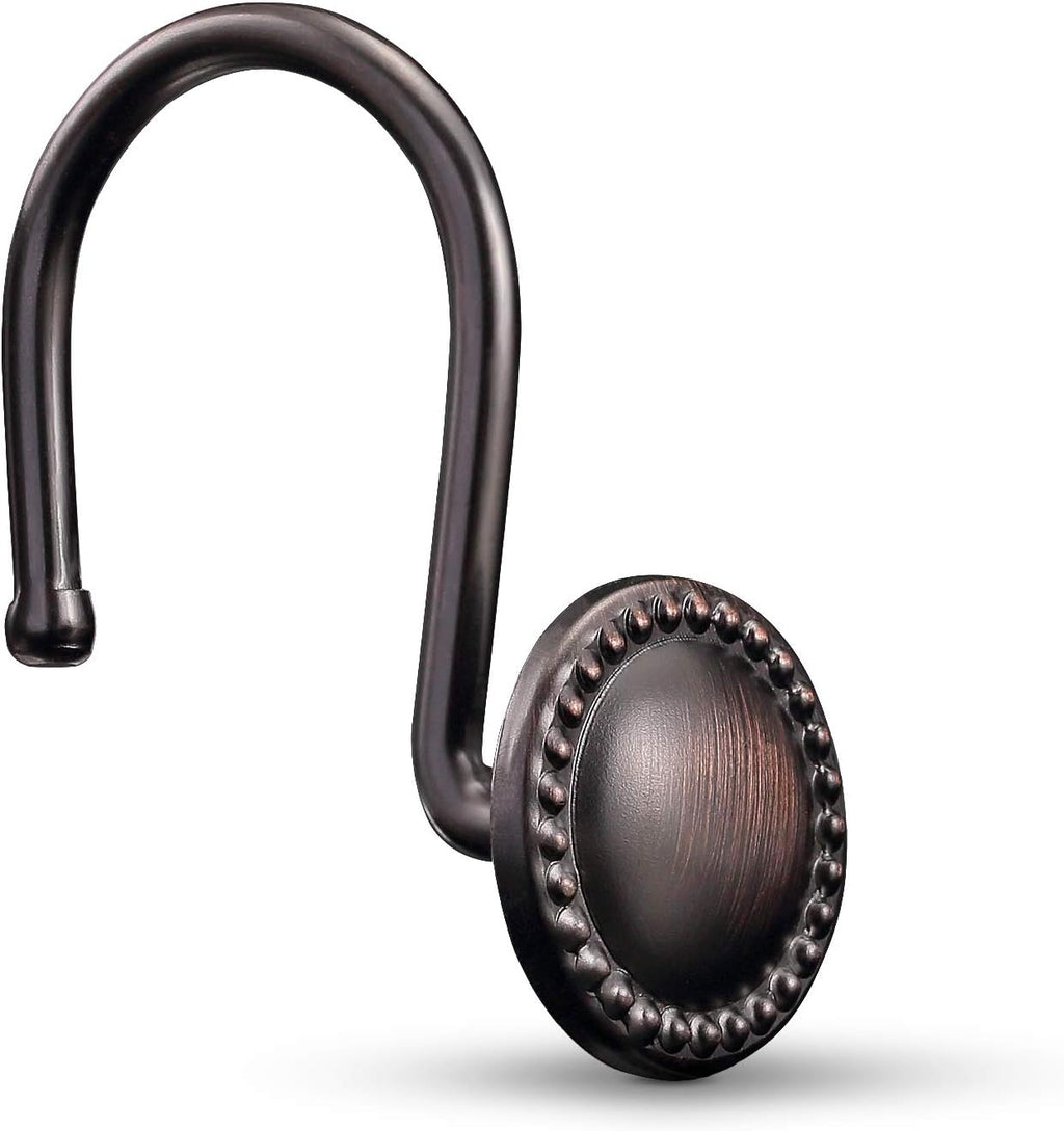 CHICTIE Bronze Shower Curtain Hooks,Oil Rubbed Decorative Shower Rings,Set of 12 Rust Resistant Shower Hooks Hangers for Bathroom Curtains Rods(Oil-Rubbed Bronze)