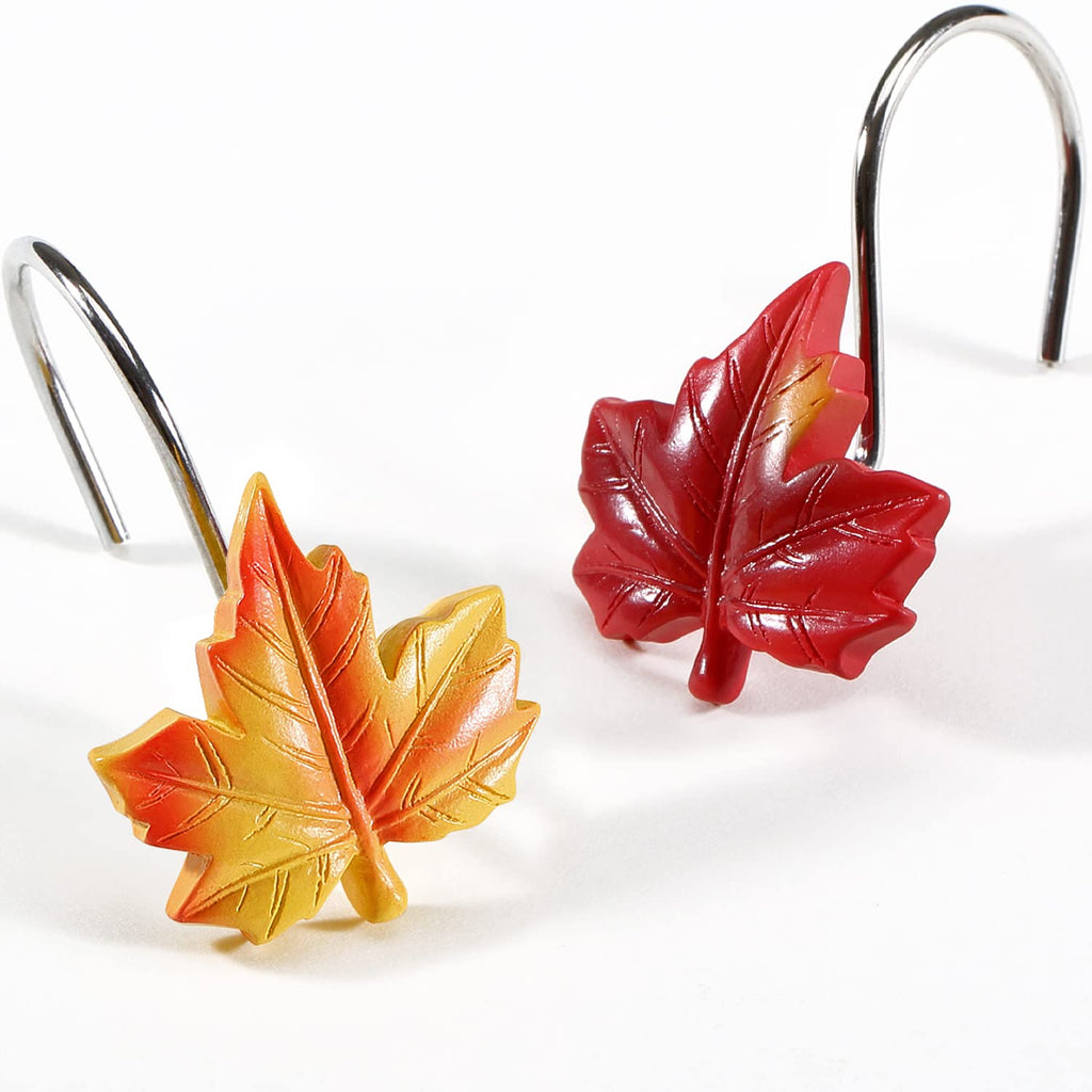 Maple Leaf Shower Curtain Hooks, 12Pcs Thanksgiving Decorative Shower Curtain Hooks, CHICTIE Autumn Fall Leaves Shower Curtain Rings Rustproof for Bathroom Bedroom Room Decor (Deciduous Yellow)