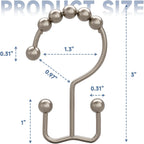 Titanker Shower Curtain Hooks Rings, Rust-Resistant Metal Double Glide Shower Hooks for Bathroom Shower Rods Curtains, Set of 12 Hooks - Matte Nickel