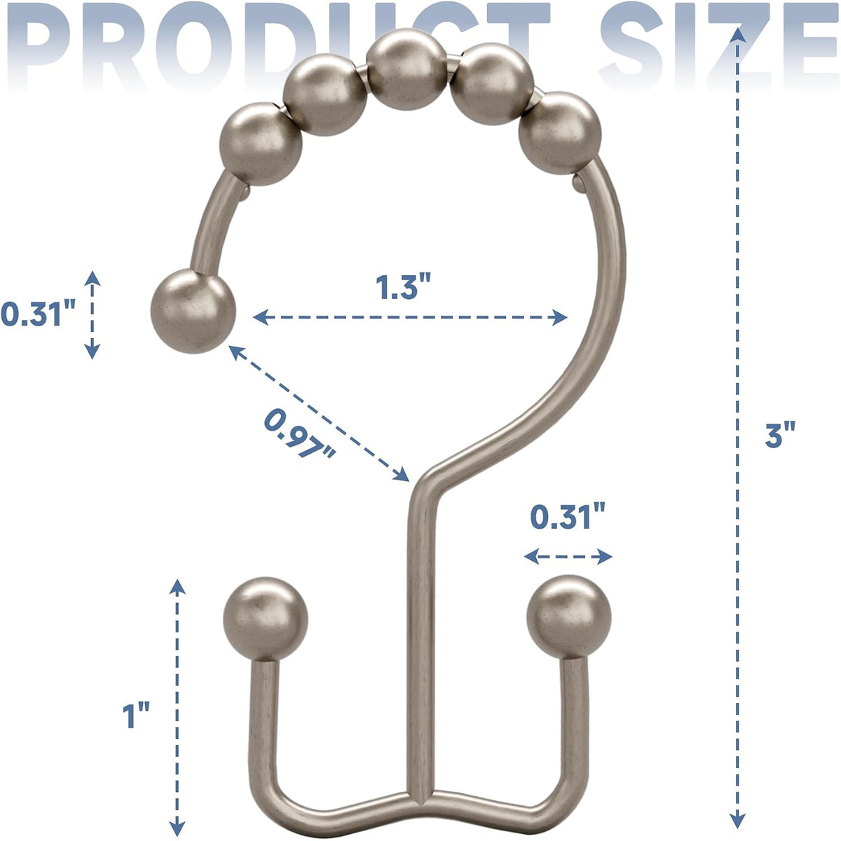 Titanker Shower Curtain Hooks Rings, Rust-Resistant Metal Double Glide Shower Hooks for Bathroom Shower Rods Curtains, Set of 12 Hooks - Matte Nickel