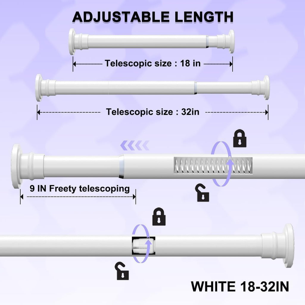 White Short Shower Curtain Rod 18-32 Inch, Non-Slip, Stainless Steel